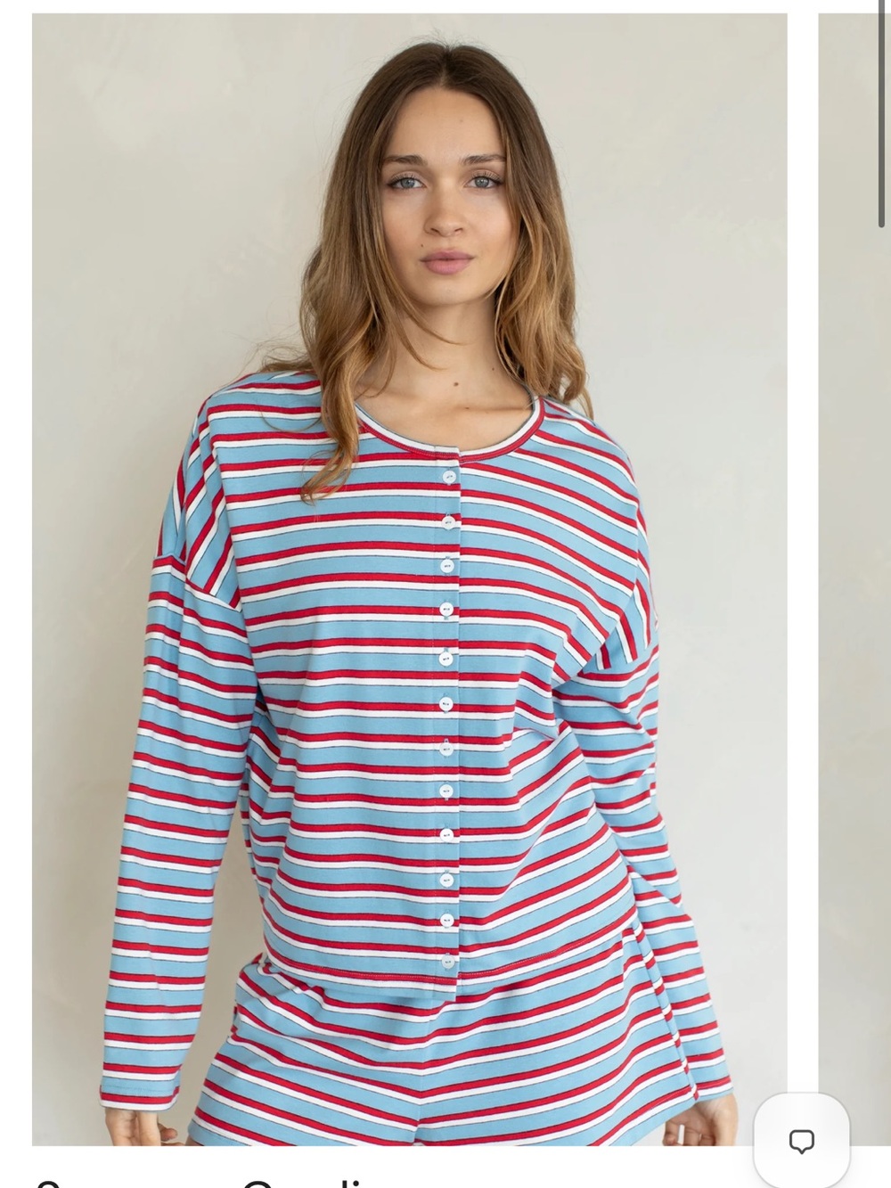 Things between Striped Button-Front Long Sleeve Top — Light Blue & Red